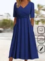 Women's Short Sleeve Summer Plain Pocket Stitching Cotton Dress Cross Neck Daily Going Out Casual Midi A-Line T-Shirt Dress