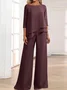 Women's Plain Daily Going Out Two Piece Set Three Quarter Sleeve Casual Spring/Fall Top With Pants Matching Set