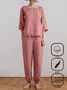 Women's Plain Two-Piece Set Daily Three Quarter Sleeve Casual Spring/Fall Top With Pants Matching Set