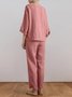 Women's Plain Two-Piece Set Daily Three Quarter Sleeve Casual Spring/Fall Top With Pants Matching Set