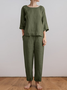 Women's Plain Two-Piece Set Daily Three Quarter Sleeve Casual Spring/Fall Top With Pants Matching Set