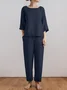 Women's Plain Two-Piece Set Daily Three Quarter Sleeve Casual Spring/Fall Top With Pants Matching Set