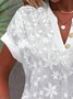 Women's Floral Short Sleeve Blouse_ Summer Embroidery V Neck Daily Simple Top