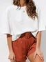 Women's Short Sleeve Blouse Summer Plain Buckle Cotton Crew Neck Daily Going Out Casual Top White