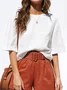 Women's Short Sleeve Blouse Summer Plain Buckle Cotton Crew Neck Daily Going Out Casual Top White