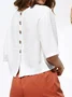 Women's Short Sleeve Blouse Summer Plain Buckle Cotton Crew Neck Daily Going Out Casual Top White