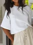 Women's Short Sleeve Blouse Summer Plain Buckle Cotton Crew Neck Daily Going Out Casual Top White