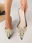 Elegant Imitation Pearl Pointed Toe Kitten Heel Mules