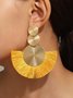 1pair Bohemian Exaggerated Metal Circle Fringed Drop Earrings