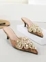 Elegant Imitation Pearl Pointed Toe Kitten Heel Mules