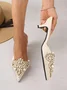 Elegant Imitation Pearl Pointed Toe Kitten Heel Mules