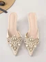 Elegant Imitation Pearl Pointed Toe Kitten Heel Mules