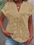 Women's Floral Short Sleeve Blouse_ Summer Embroidery V Neck Daily Simple Top