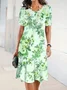 Crew Neck Elegant Floral Loose Garden Party Midi Dress