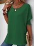 Women Plain Short Sleeve Blouse Summer Crew Neck Daily Casual Top
