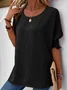 Women Plain Short Sleeve Blouse Summer Crew Neck Daily Casual Top