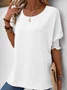 Women Plain Short Sleeve Blouse Summer Crew Neck Daily Casual Top