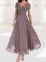 Women's Short Sleeve Summer Plain Lace Chiffon V Neck Tea Party Wedding Guest Mother of the Bride Elegant Maxi Formal A-Line Dress Green Purple Blue 