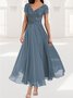 Women's Short Sleeve Summer Plain Lace Chiffon V Neck Tea Party Wedding Guest Mother of the Bride Elegant Maxi Formal A-Line Dress Green Purple Blue 