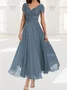 Women's Short Sleeve Summer Plain Lace Chiffon V Neck Tea Party Wedding Guest Mother of the Bride Elegant Maxi Formal A-Line Dress Green Purple Blue 