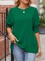 Women Plain Short Sleeve Blouse Summer Crew Neck Daily Casual Top