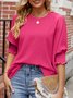 Women Plain Short Sleeve Blouse Summer Crew Neck Daily Casual Top