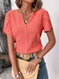 Women's Short Sleeve Blouse Summer Plain Buttoned Notched Neck Petal Sleeve Daily Going Out Simple Top