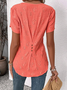 Women's Short Sleeve Blouse Summer Plain Buttoned Notched Neck Petal Sleeve Daily Going Out Simple Top