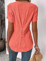 JFN Short Sleeve Notched Neck Simple Cotton Pullover Blouse