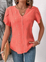 Women's Short Sleeve Blouse Summer Plain Buttoned Notched Neck Petal Sleeve Daily Going Out Simple Top