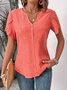 JFN Short Sleeve Notched Neck Simple Cotton Pullover Blouse