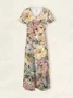 Women Floral Short Sleeve Summer Dress V Neck Daily Casual Maxi H-Line Dress
