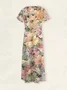 Women Floral Short Sleeve Summer Dress V Neck Daily Casual Maxi H-Line Dress