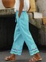 JFN Cotton and Linen Drawstring Casual Elastic Waist Straight Ankle Pants