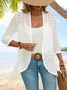 Women's 3/4 Sleeve Plain Jacquard Vacation Loose Cardigan / Kimono