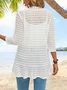 Women's 3/4 Sleeve Plain Jacquard Vacation Loose Cardigan / Kimono