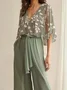 Floral V Neck Simple Chiffon Two-Piece Set