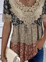 Women's Short Sleeve Blouse Summer Disty Floral Lace V Neck Daily Going Out Casual Top Black