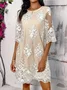 Women's Half Sleeve Summer White Floral Embroidery Crew Neck Tea Party Going Out Elegant Midi H-Line Shift Dress Dress