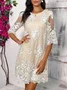 Women's Half Sleeve Summer White Floral Embroidery Crew Neck Tea Party Going Out Elegant Midi H-Line Shift Dress Dress