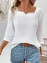 Women's Square Neck 3/4 Sleeve Plain Cotton Spring Summer Blouse