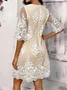 Women's Half Sleeve Summer White Floral Embroidery Crew Neck Tea Party Going Out Elegant Midi H-Line Shift Dress Dress