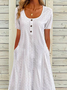 Women's Short Sleeve Summer Plain Buckle Dress Crew Neck Daily Going Out Casual Maxi H-Line