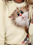 Women's Long Sleeve Blouse Spring/Fall Cat Crew Neck Daily Going Out Casual Top
