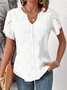 JFN Short Sleeve Notched Neck Simple Cotton Pullover Blouse