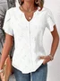 Women's Short Sleeve Blouse Summer Plain Buttoned Notched Neck Petal Sleeve Daily Going Out Simple Top