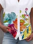 Women's Short Sleeve Shirt Summer Floral V Neck Daily Going Out Casual Top White