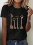 Women's Short Sleeve Tee/T-shirt Summer Deer Cotton Crew Neck Daily Going Out Casual Top Black