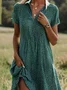 Women's Short Sleeve Floral Dress Summer Polka Dots V Neck Midi Sundress Green Blue Red