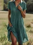 Women's Short Sleeve Floral Dress Summer Polka Dots V Neck Midi Sundress Green Blue Red